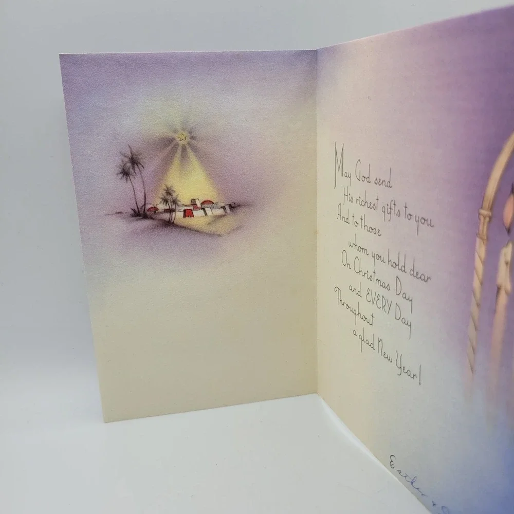 Vintage Christmas Card‎ Nativity Scene Blessings Forget Me Not P 5895 A